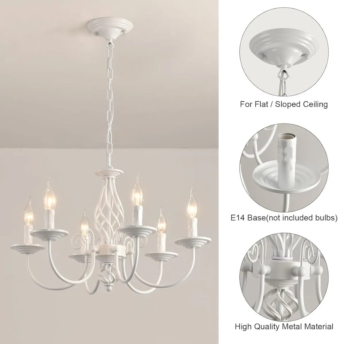 French Country Chandeliers 6 Light Vintage White - Image 3
