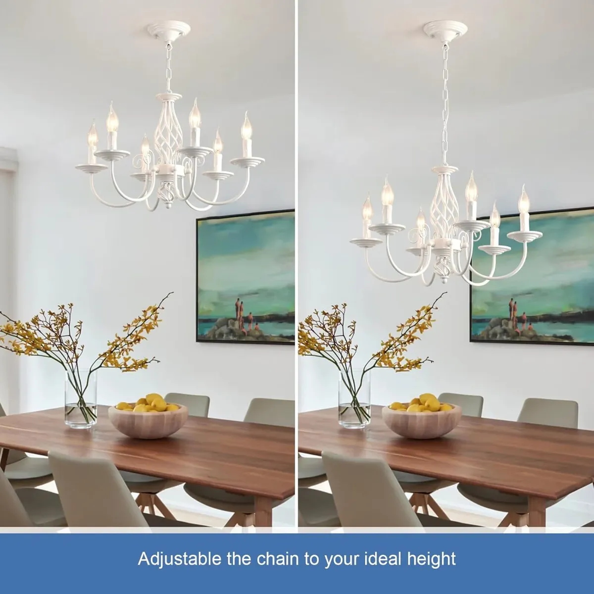 French Country Chandeliers 6 Light Vintage White - Image 4