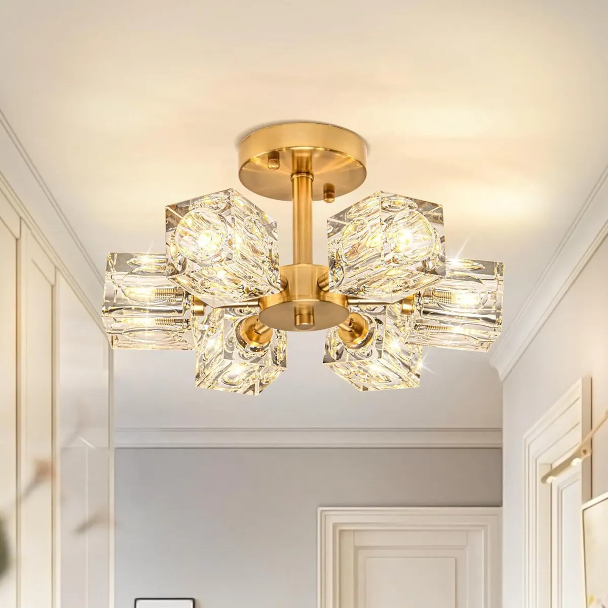 Modern Gold Crystal Ceiling Light 6-Light semi - Image 1