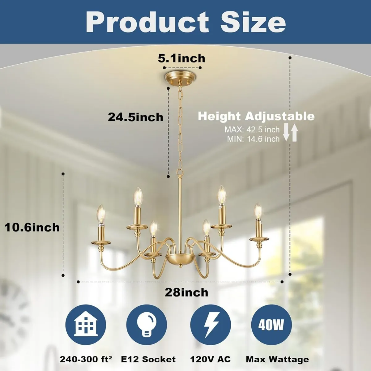 Gold Chandelier Light Fixture: 6-Light Modern - Image 2