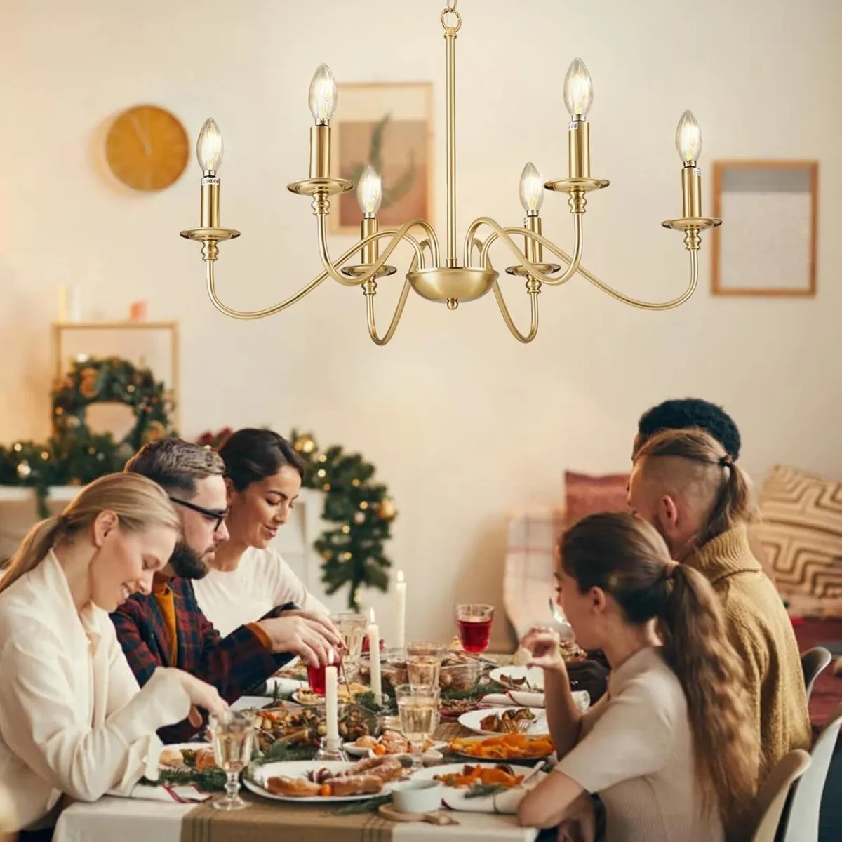 Gold Chandelier Light Fixture: 6-Light Modern - Image 3