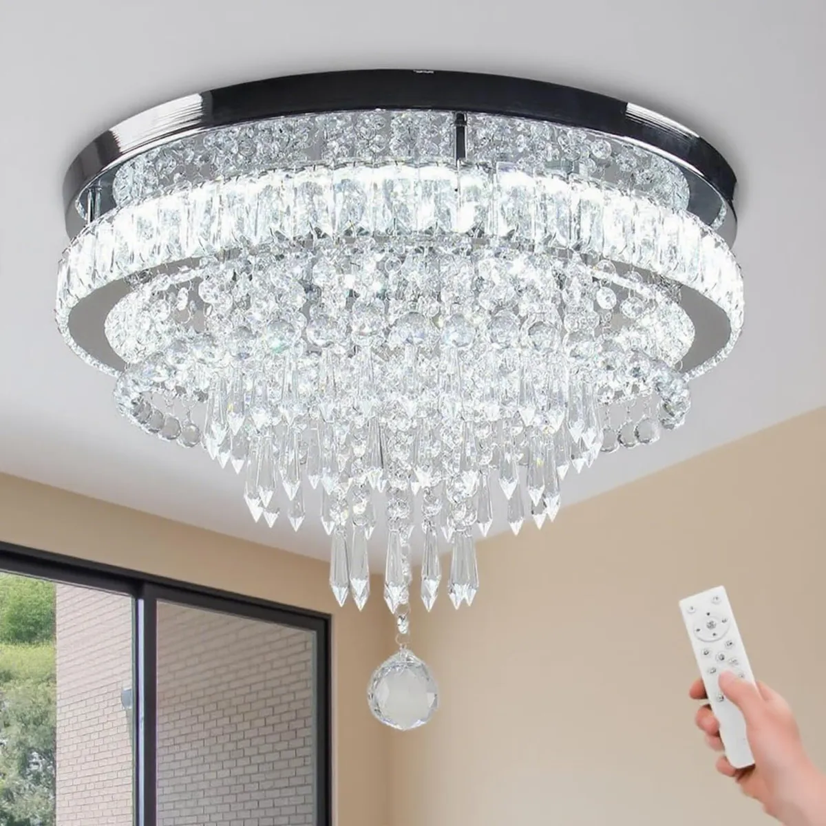 50cm Crystal Ceiling Light Dimmable LED Flush - Image 1