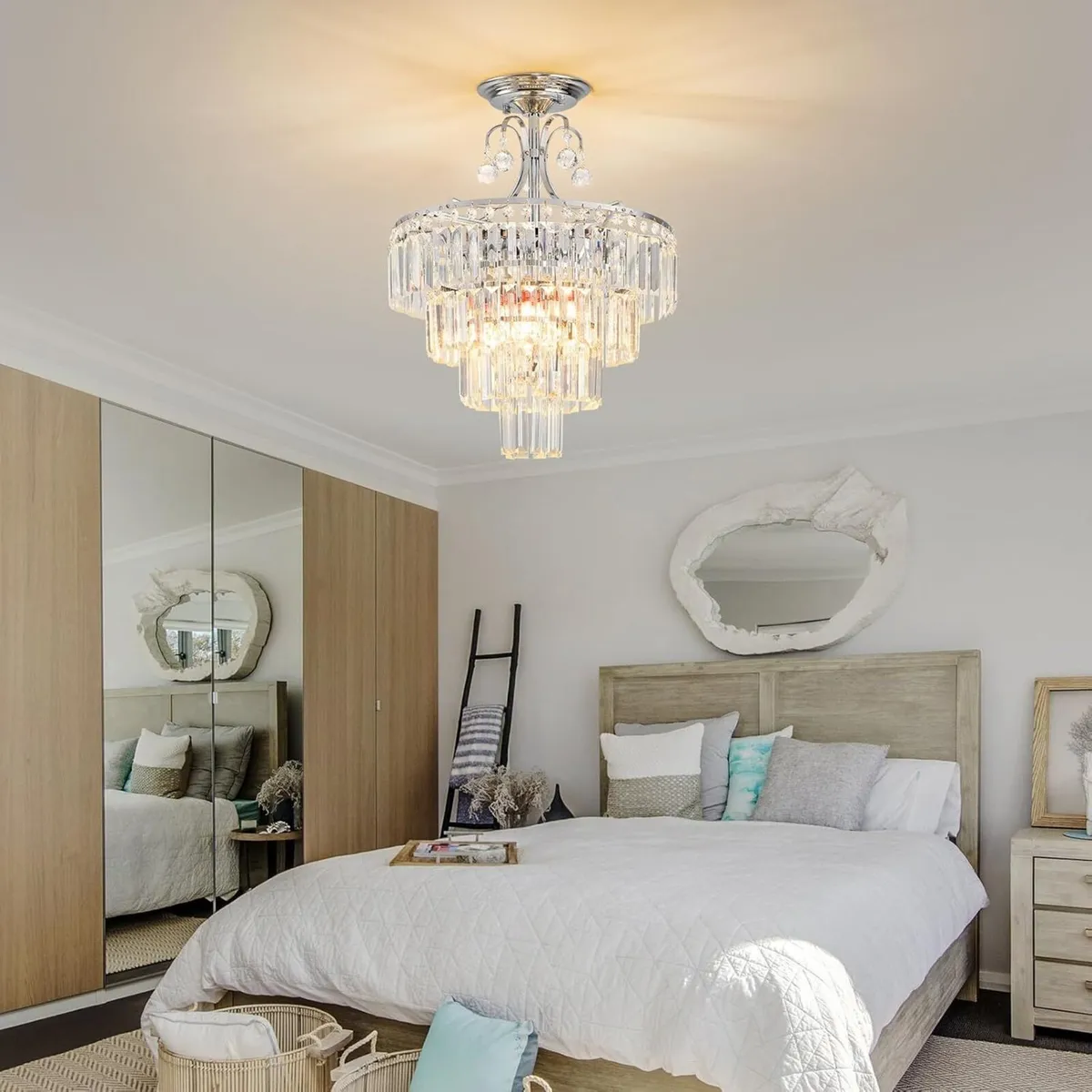 Crystal Silver Chandelier Antique Modern Semi - Image 2