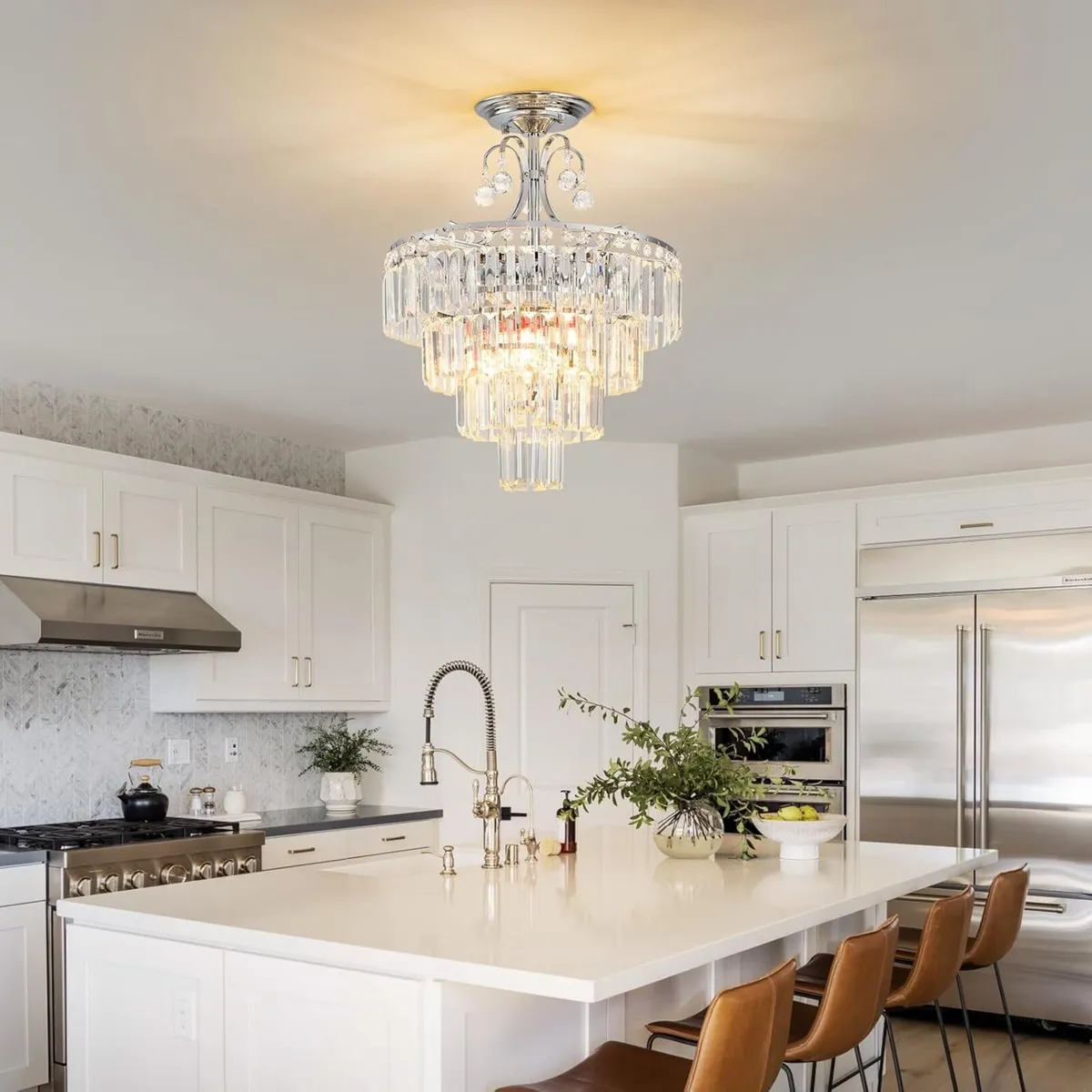 Crystal Silver Chandelier Antique Modern Semi - Image 3