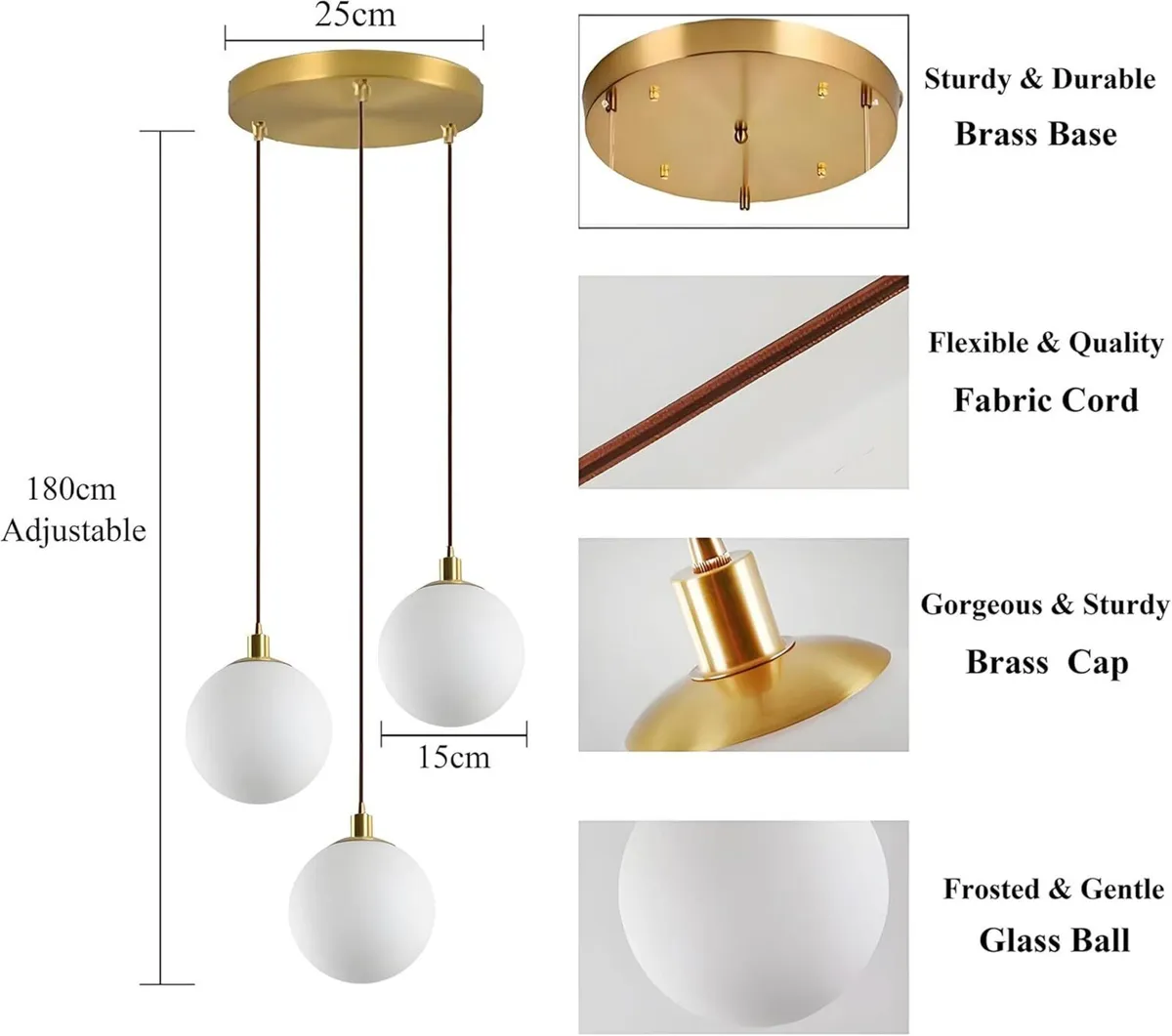 Minimalist 3-Light Cluster Pendant Gold Finish - Image 2