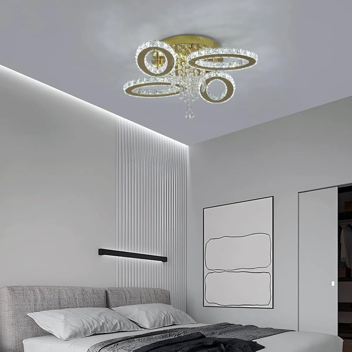 Modern Crystal Chandelier LED 4-Oval Gold Flush - Image 4
