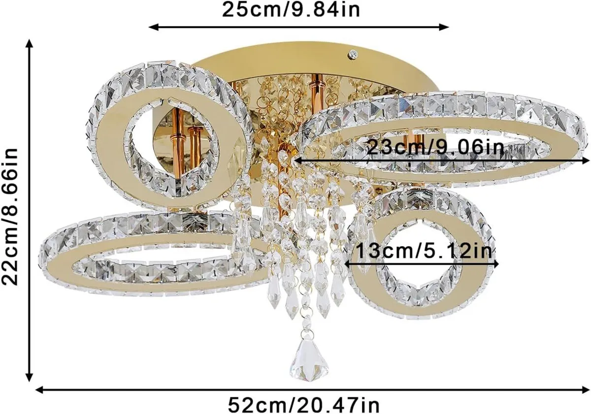 Modern Crystal Chandelier LED 4-Oval Gold Flush - Image 2
