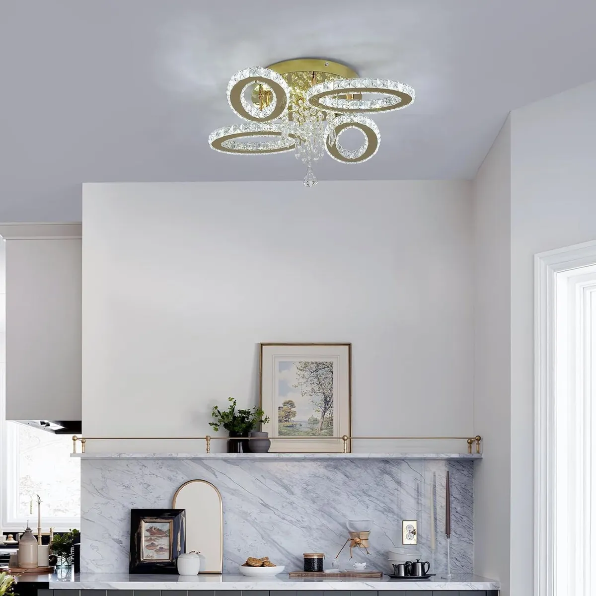 Modern Crystal Chandelier LED 4-Oval Gold Flush - Image 3