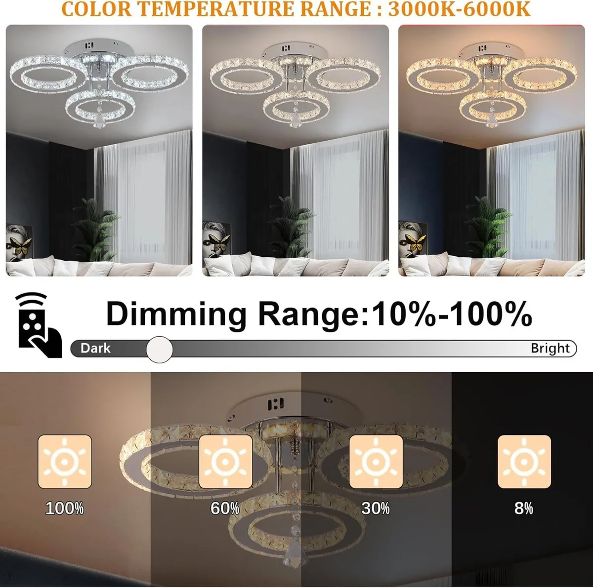 LED Ceiling Light Modern Dimmable with Remote - Image 2