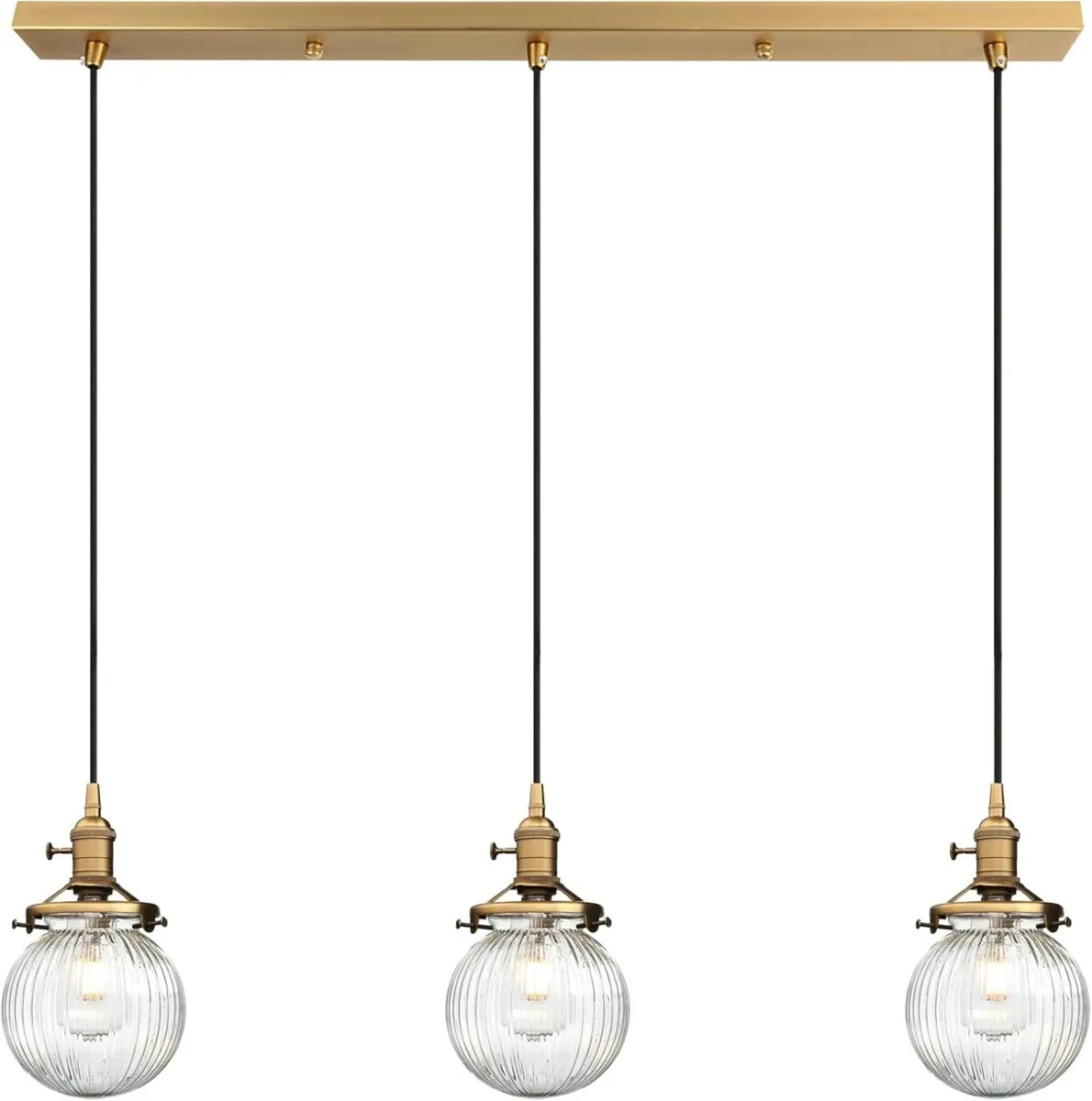 Industrial Glass 3 Pendant Lights Heads Hanging - Image 1