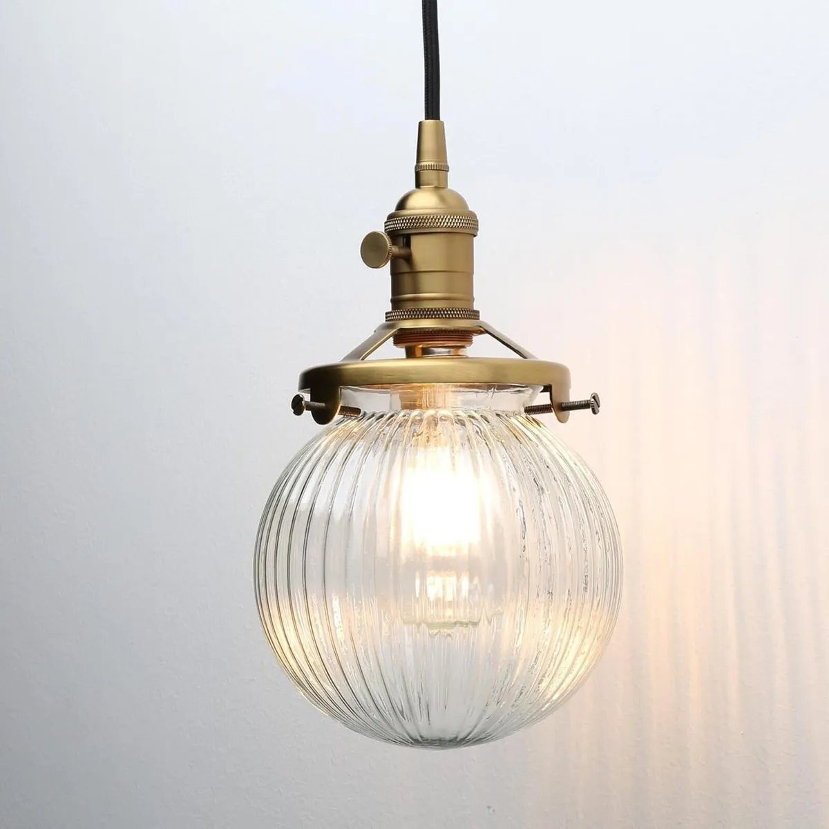 Industrial Glass 3 Pendant Lights Heads Hanging - Image 3