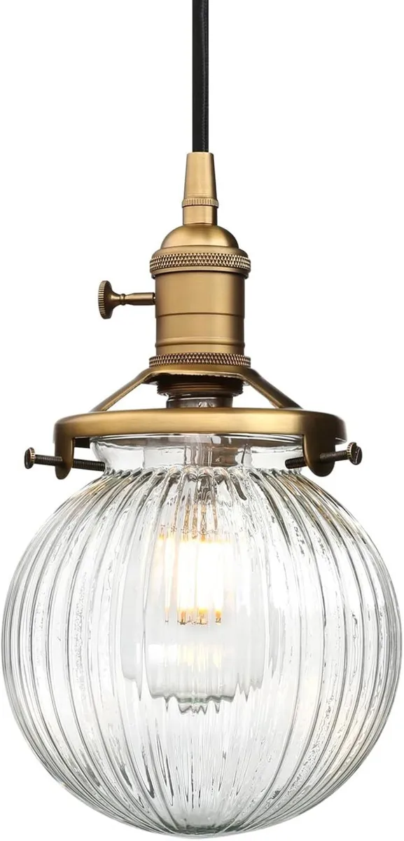 Industrial Glass 3 Pendant Lights Heads Hanging - Image 4