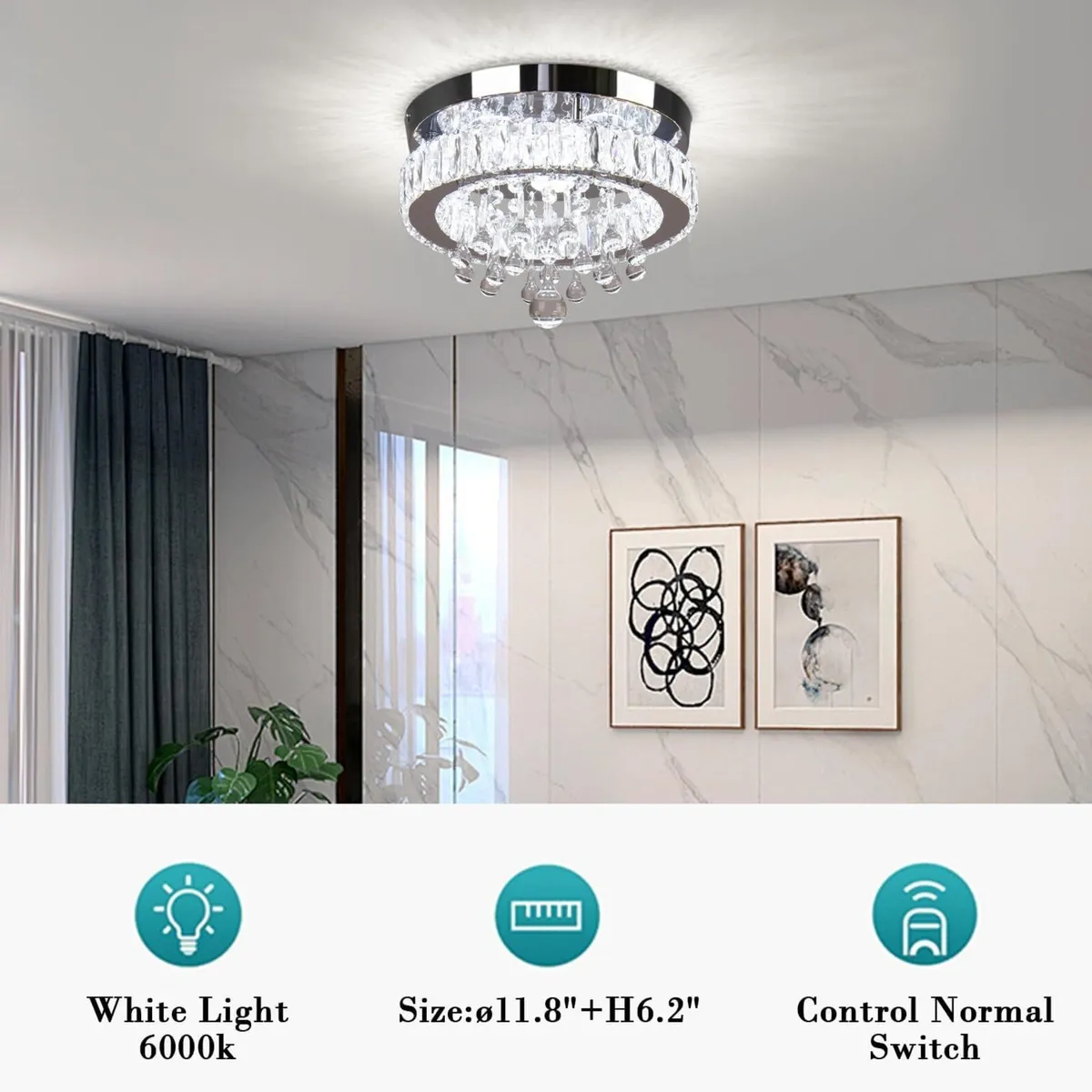 Dimmable Crystal Flush Mount Ceiling Light Mini - Image 3