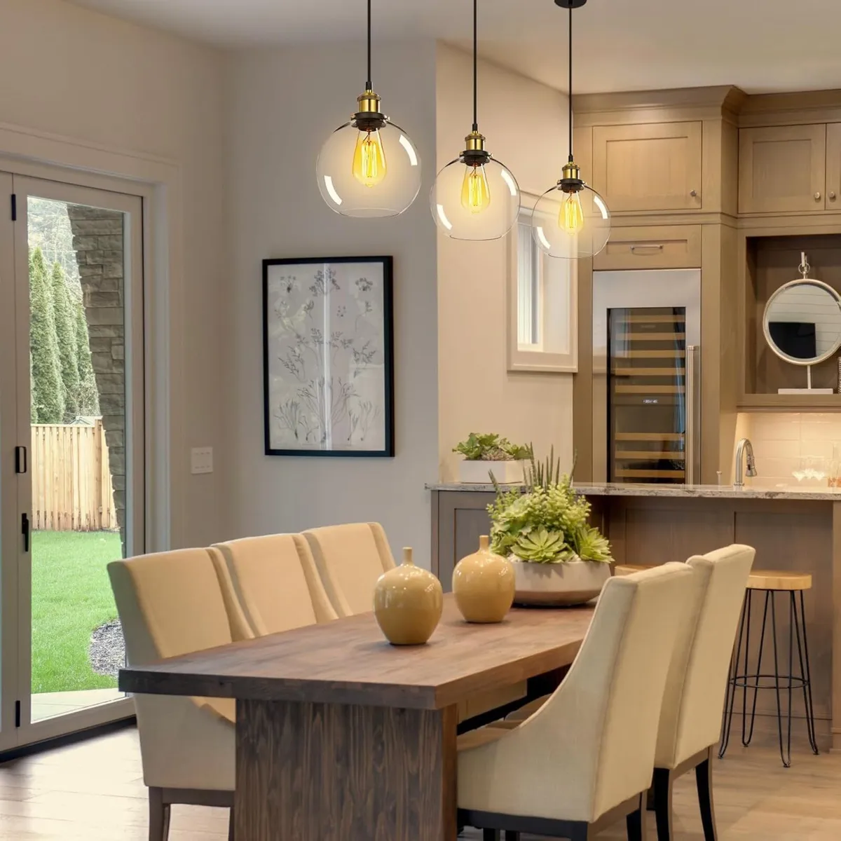 3PCS Vintage Glass Pendant Light Industrial - Image 2