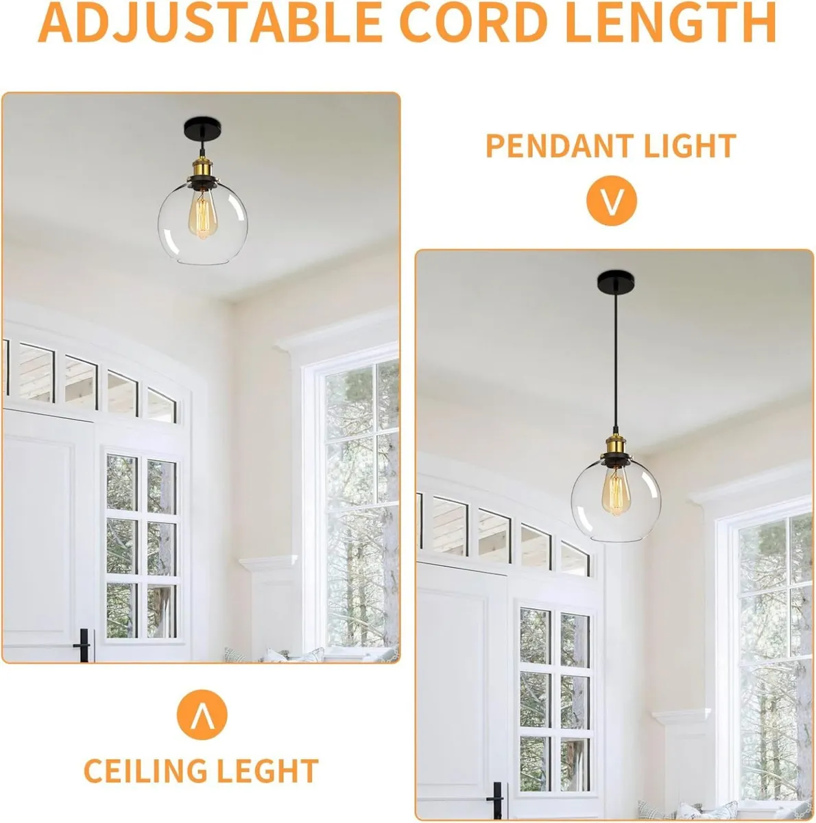 3PCS Vintage Glass Pendant Light Industrial - Image 4