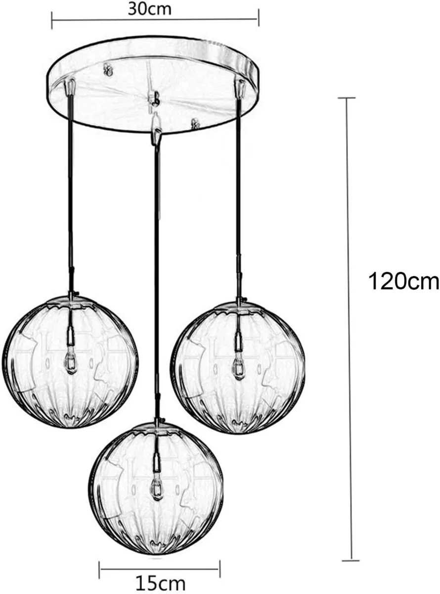 3 Lights Pendant Lighting Fixture with 15cm Glass - Image 2