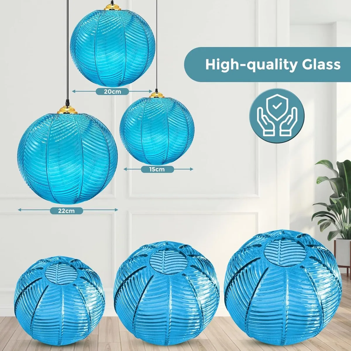 3 in 1 Large Glass Pendant Light Fixtures Blue - Image 4