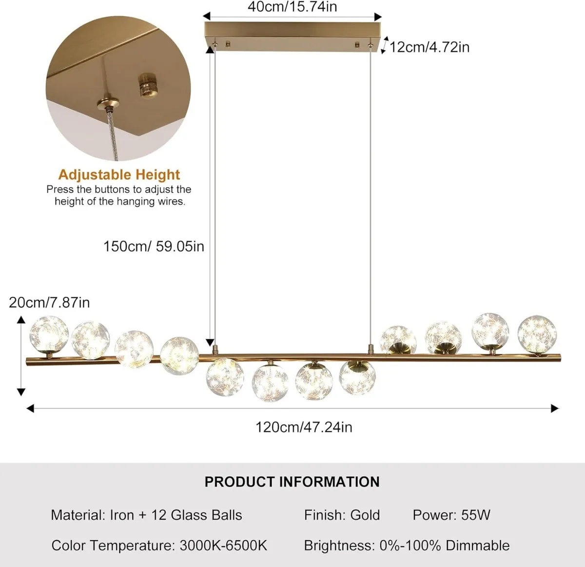 Modern Globe Chandelier Ceiling Light 120CM 12 - Image 2