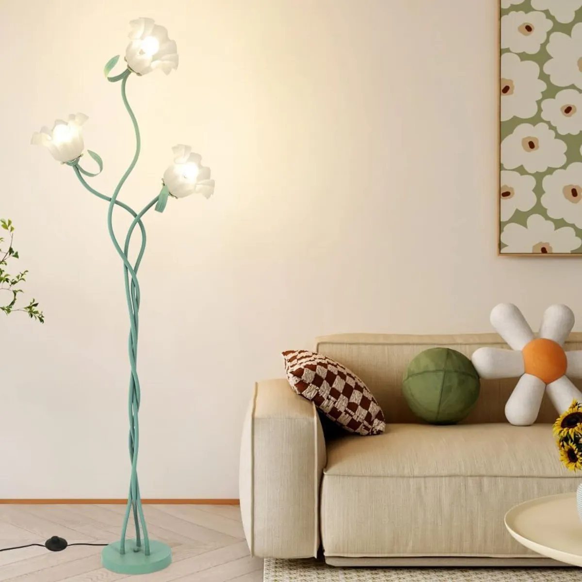 Green Flower Floor Lamp for Living Room 3 Light - Image 2