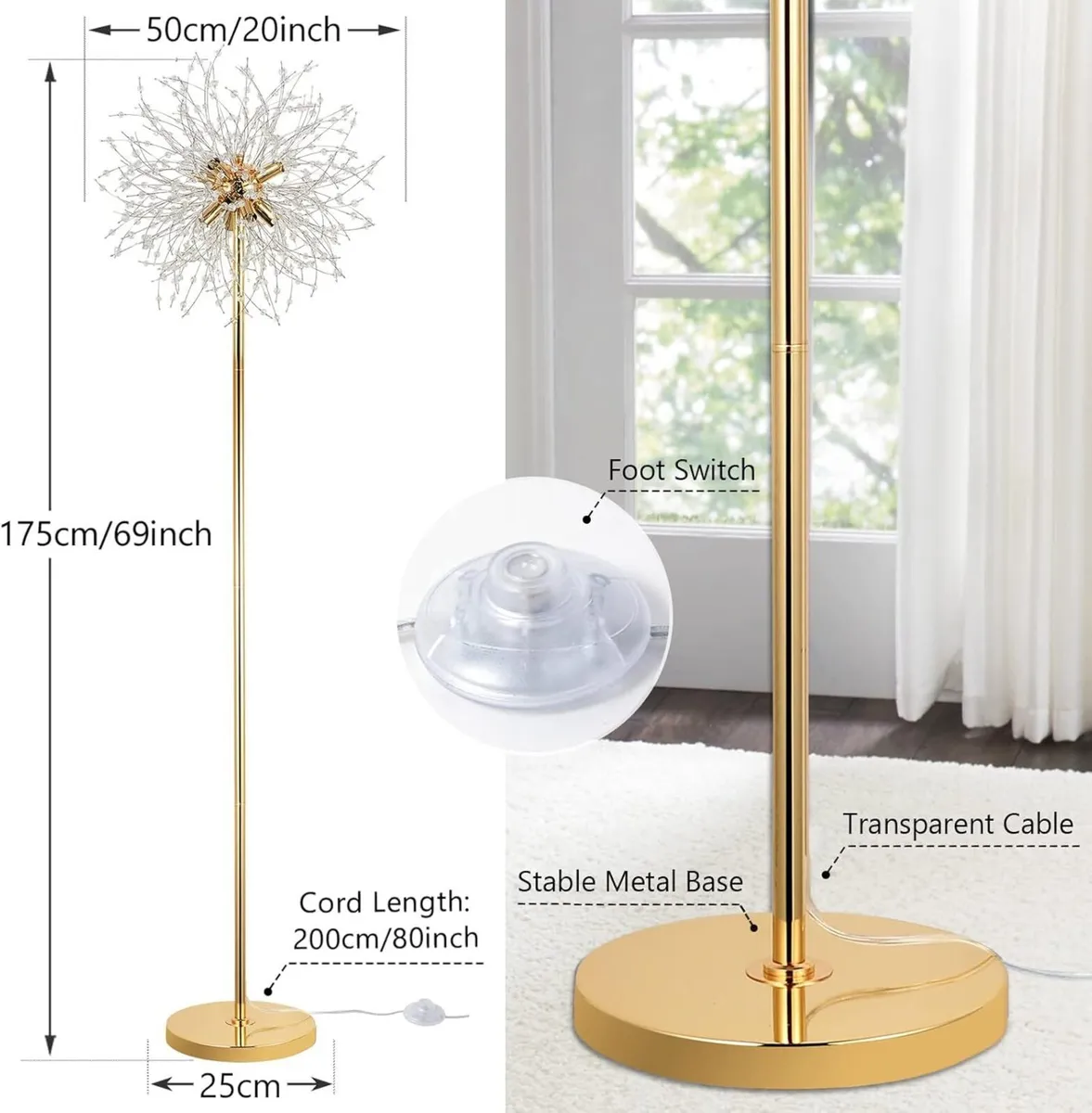 Modern Floor Lamp Golden Fireworks Crystal Lamps - Image 3