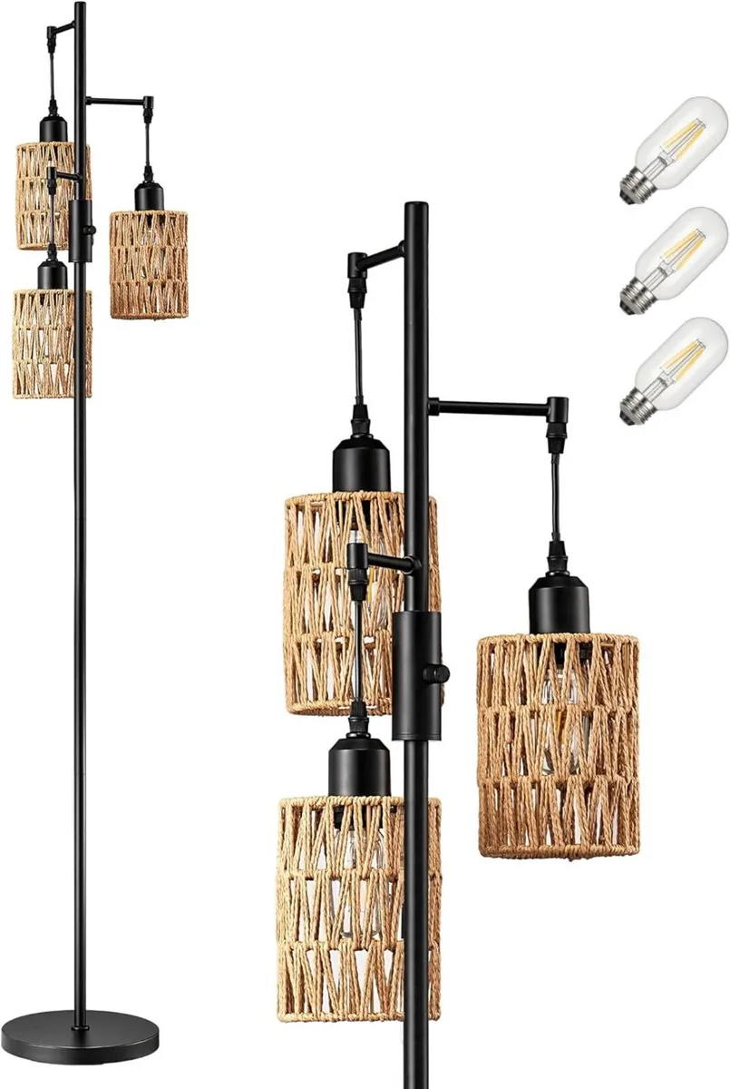 Industrial Floor Lamp Boho Dimmable Standing with - Image 1