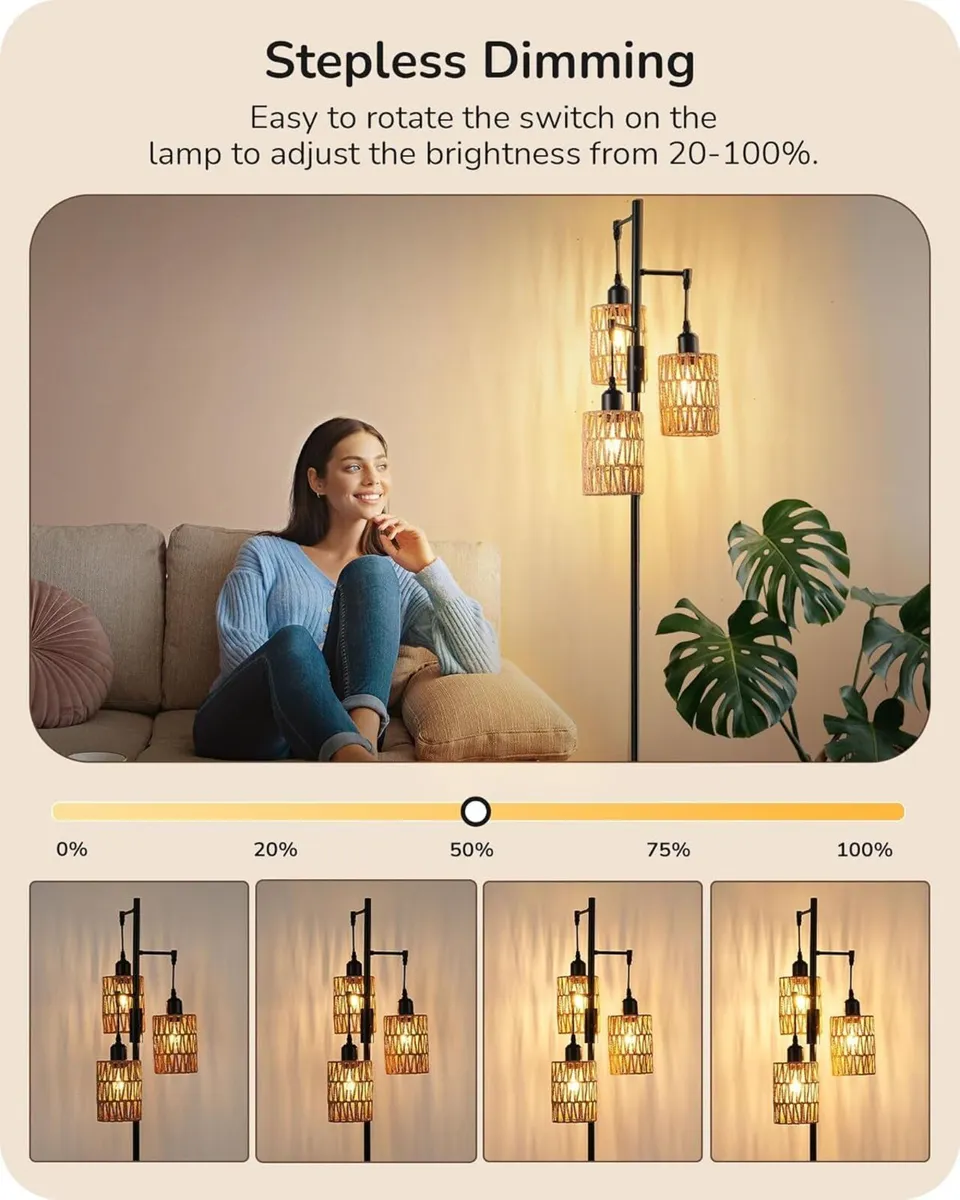 Industrial Floor Lamp Boho Dimmable Standing with - Image 2