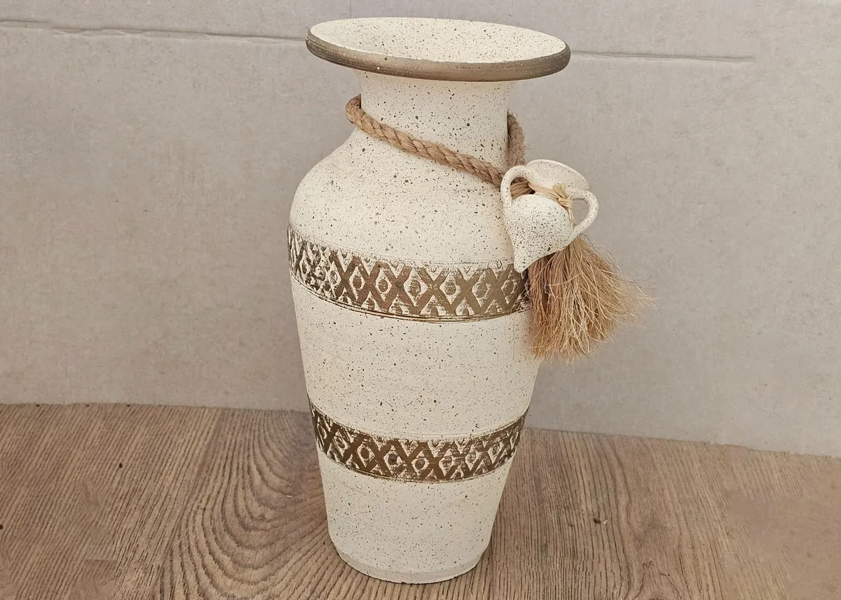 Ceramic vase rustic antique beige roman stoneware - Image 1