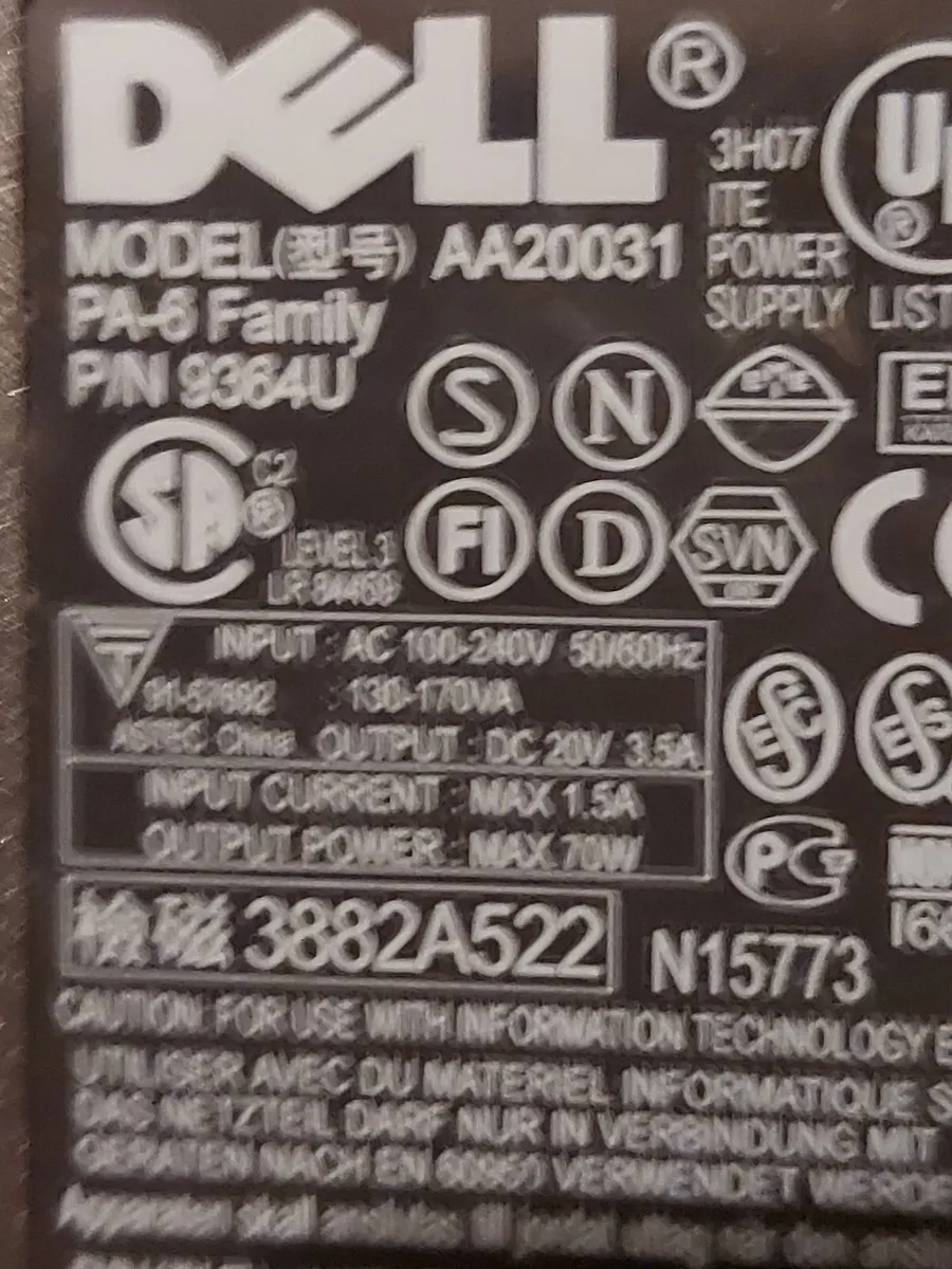 DELL AA20031 20v 3.5amp Power Adaptor - Image 3