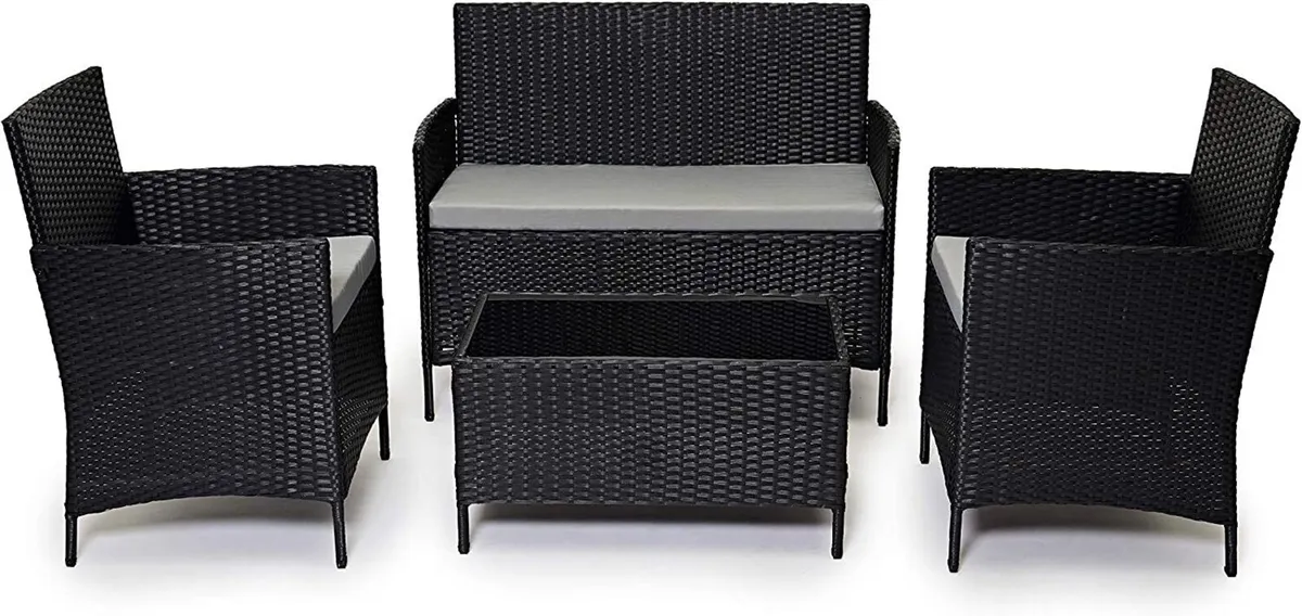 4pc Rattan Garden Furniture Set Patio Cushions - Image 1