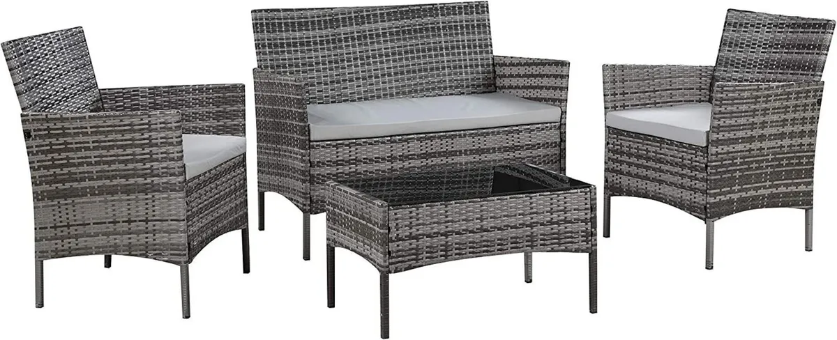 4pc Rattan Garden Furniture Set Patio Cushions - Image 2