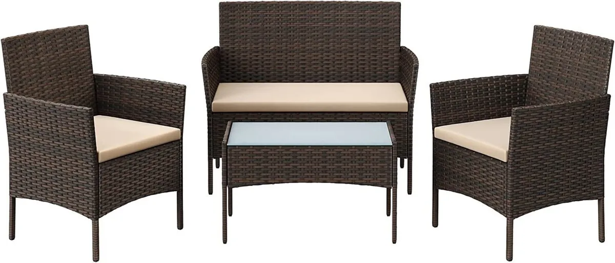 4pc Rattan Garden Furniture Set Patio Cushions - Image 4