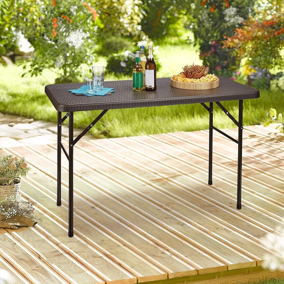 Rattan Look Weatherproof Folding Garden Table - Image 1