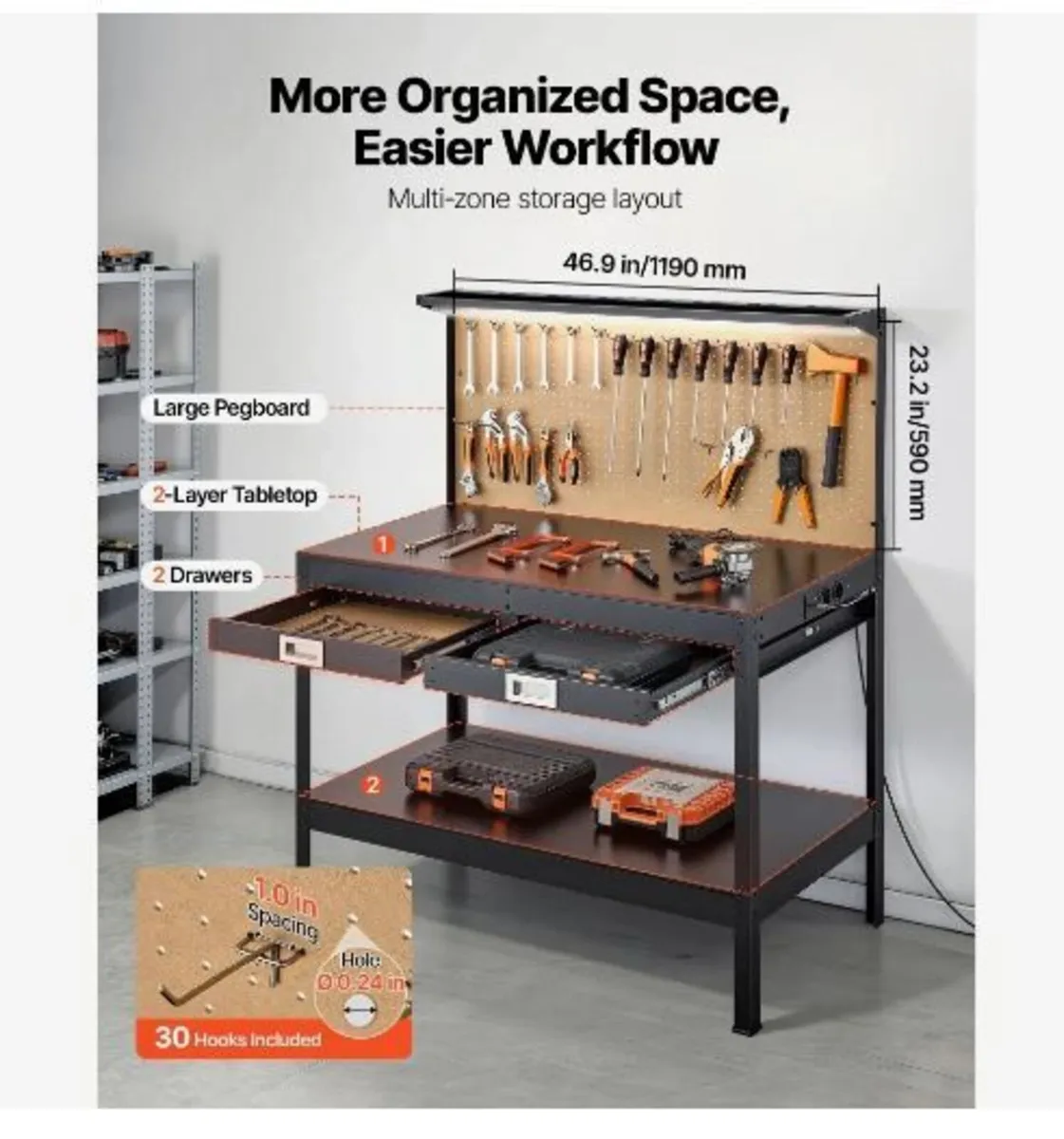 Hardwood Workbench, 110 kg Weight Capacity, 1200 - Image 4