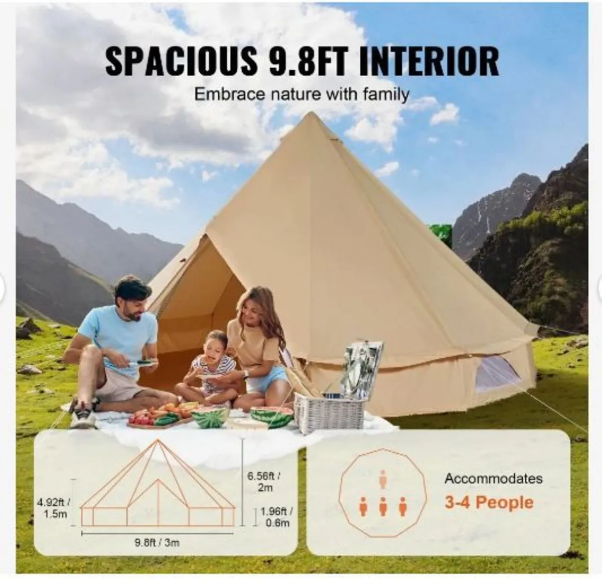 Canvas Bell Tent, 4 Seasons 3 m/9.8ft - Image 3