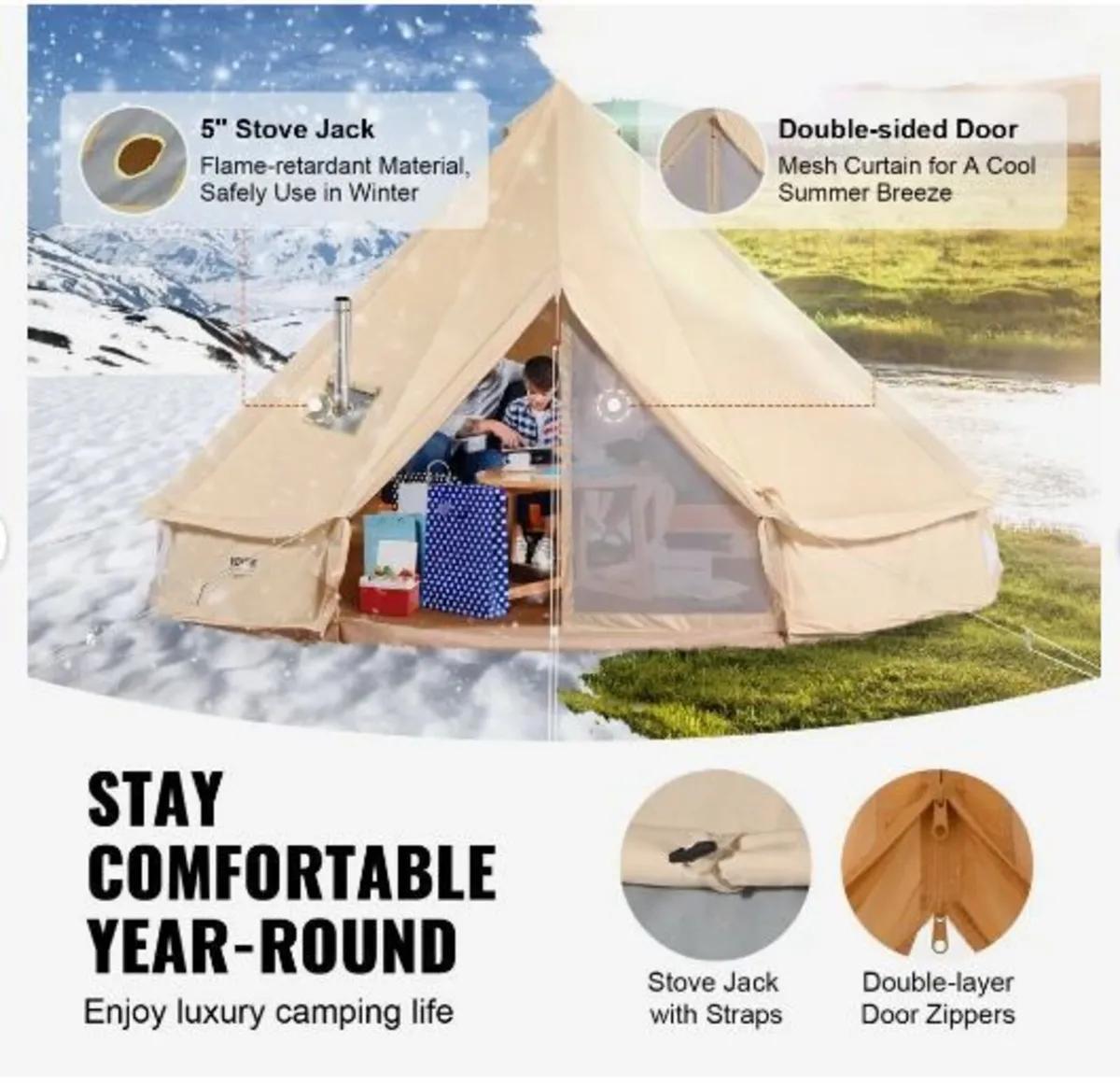 Canvas Bell Tent, 4 Seasons 3 m/9.8ft - Image 4