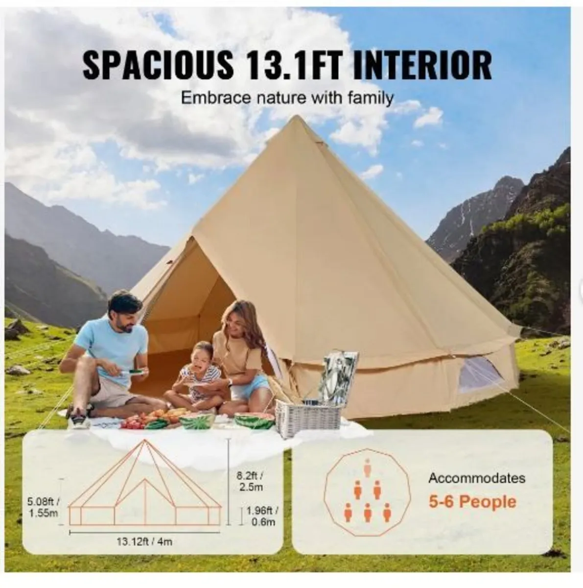 Canvas Bell Tent, 4 Seasons 4 m/13.12 ft Yurt - Image 3