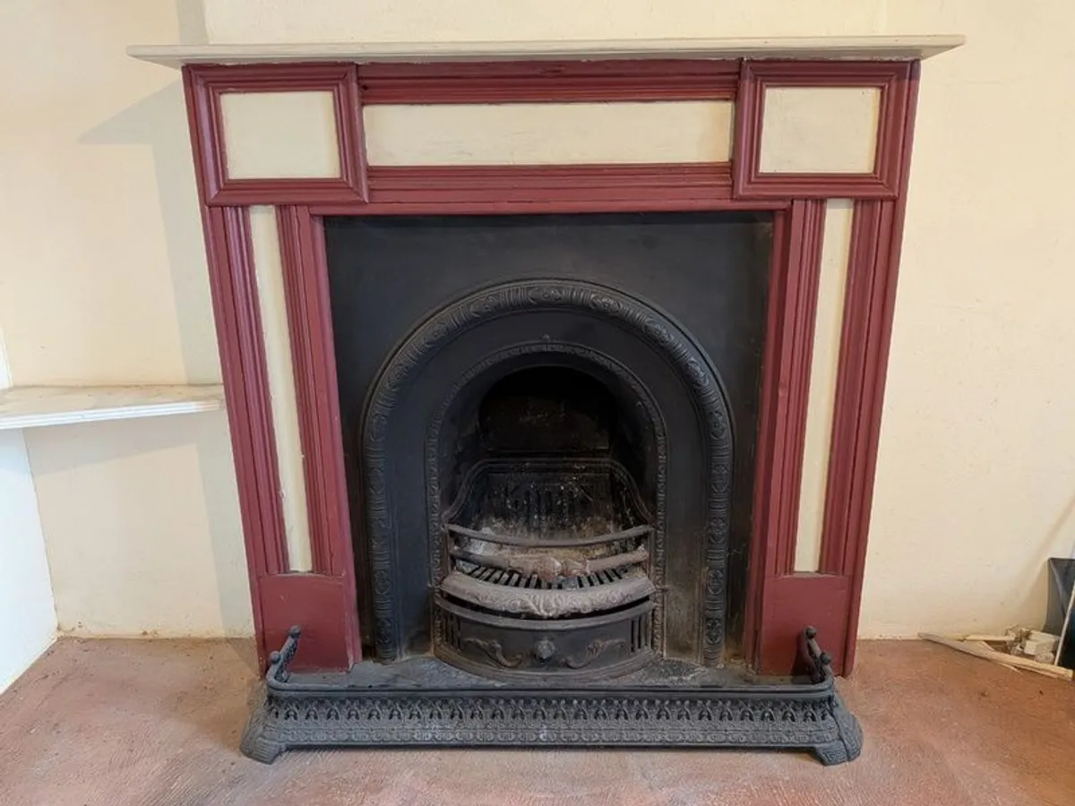 Genuine Victorian Cast Iron Fireplace Insert & Matching Fender - Image 1