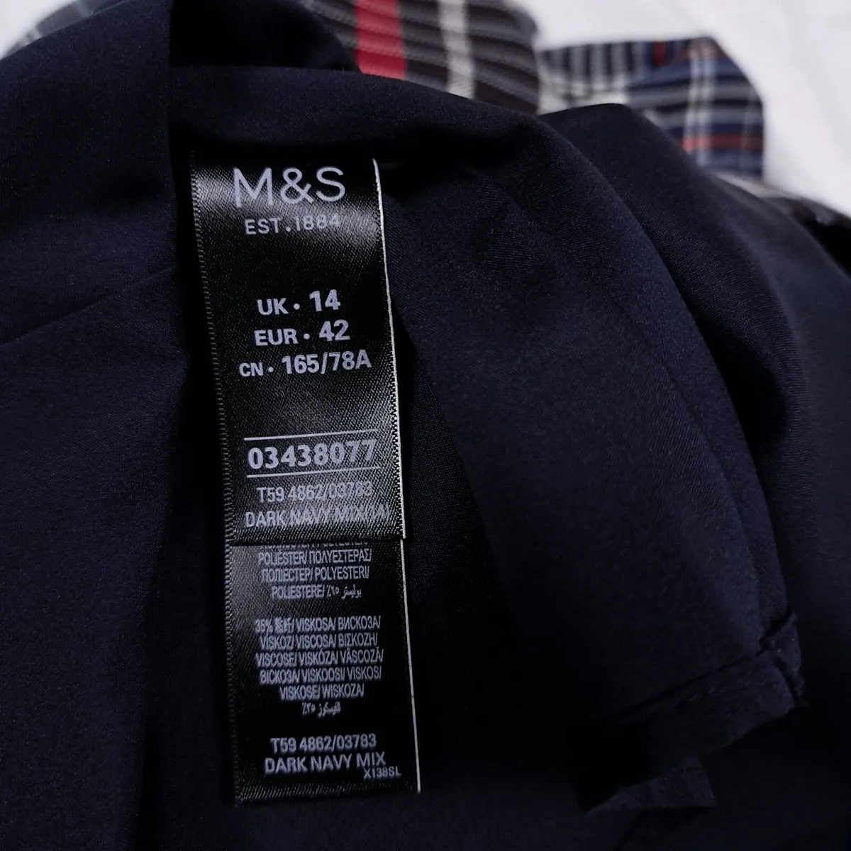 M&S Navy Red Asymmetric Plaid Midi Skirt 14UK/42EU - Image 2