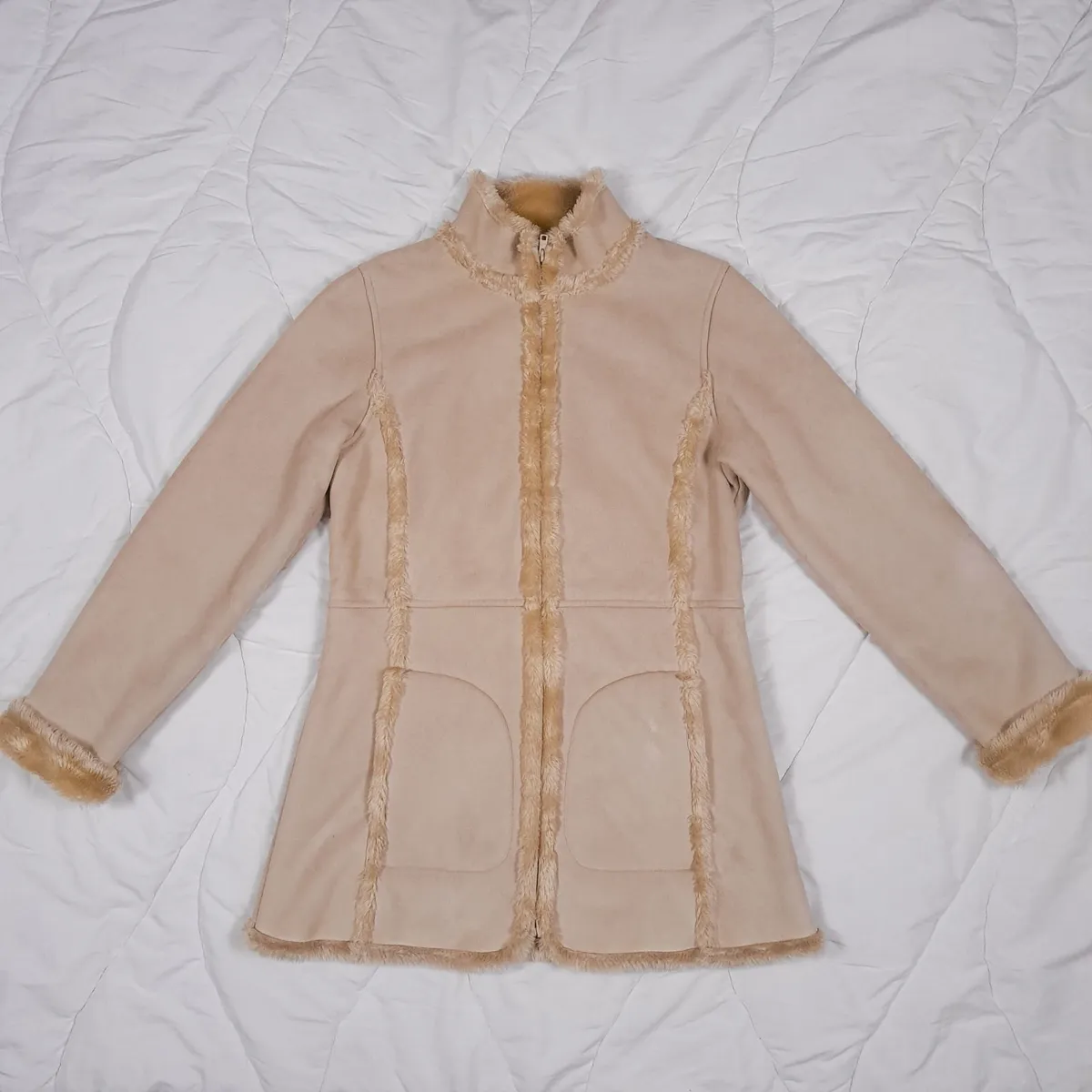 M&S Beige Cream Suede Shearling Jacket 12UK/40EU - Image 1