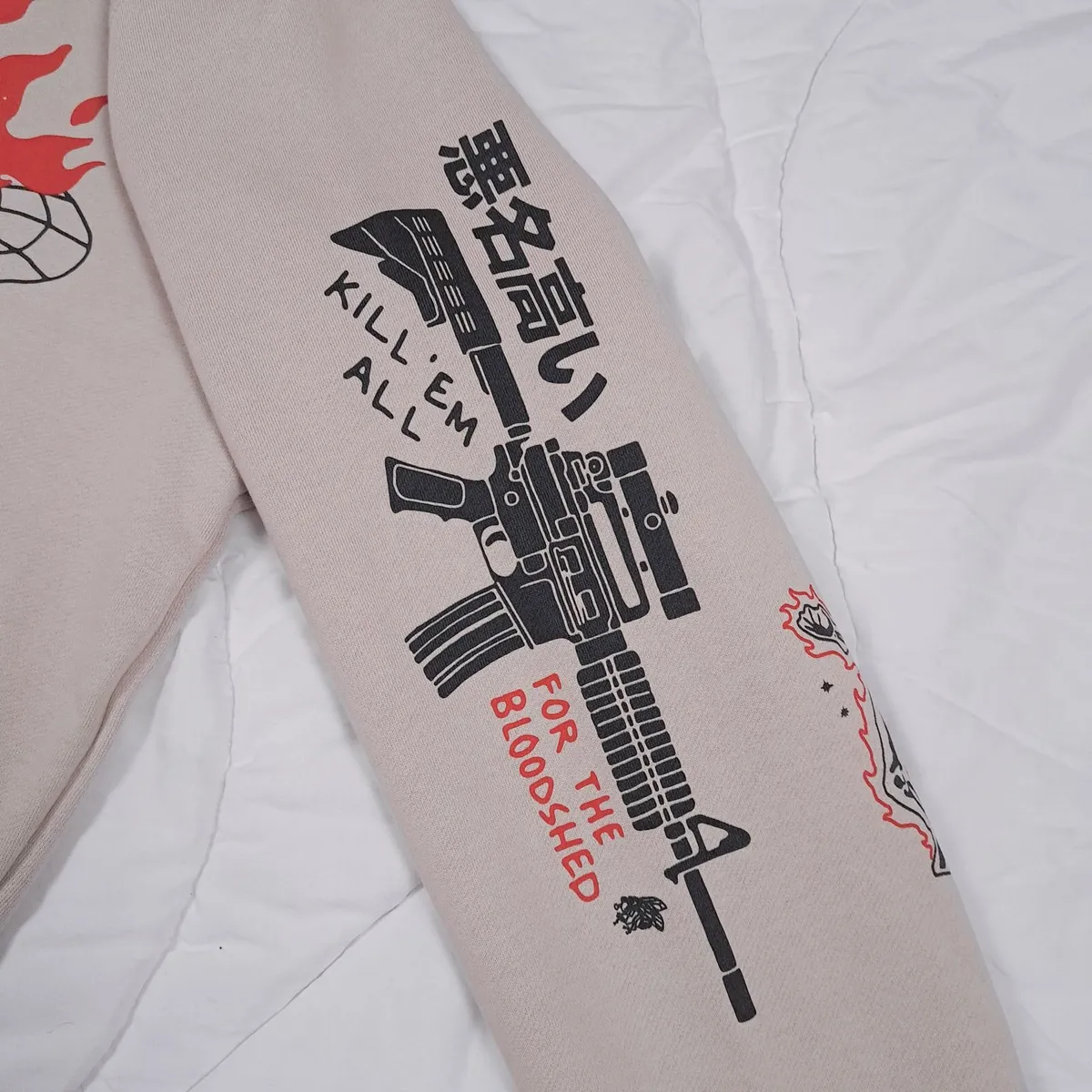 GRMY Beige Graphic Print Hoodie Size S - Image 3