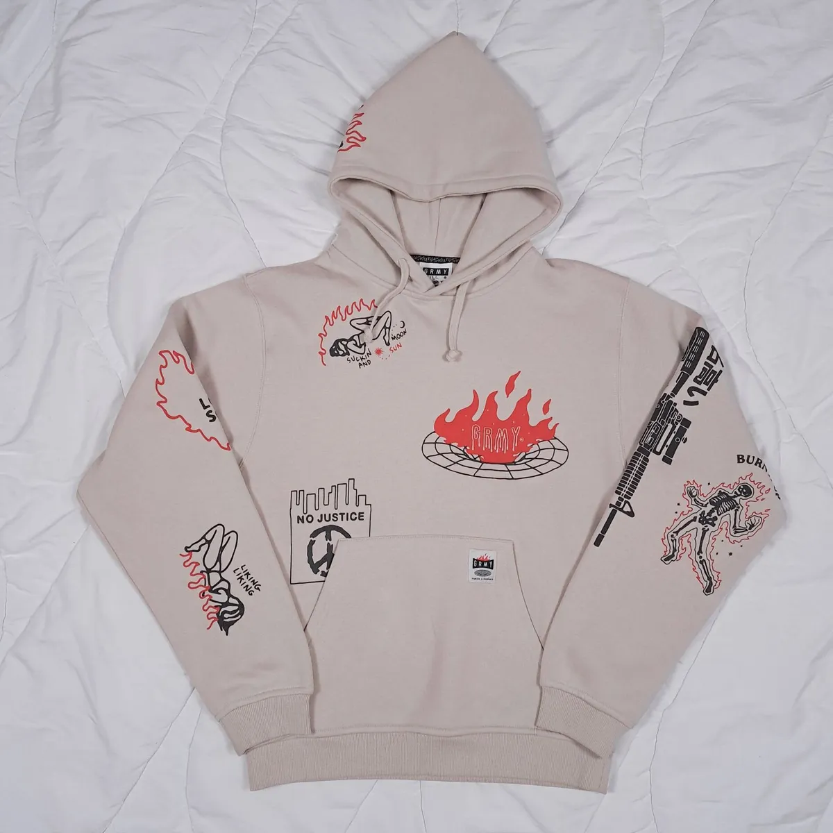 GRMY Beige Graphic Print Hoodie Size S - Image 1