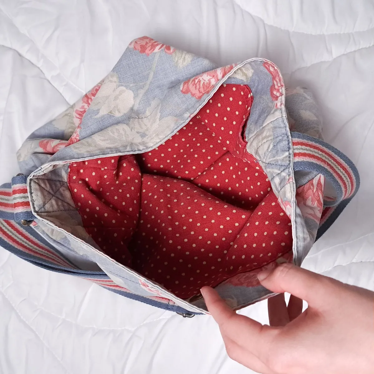 Cath Kidston Blue Pink Floral Fabric Crossbody Bag - Image 4