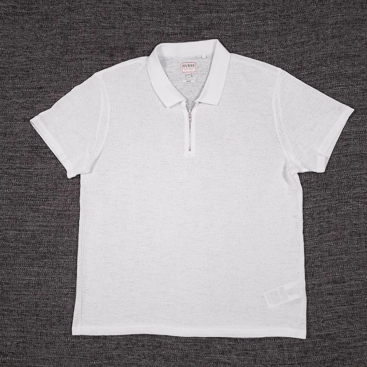 Guess White Knit See Through Polo Shirt XL - Image 1