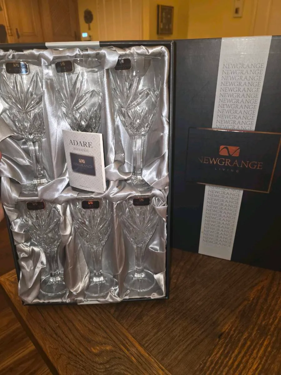HUGE NEWGRANGE CRYSTAL Set Of 6 THICK Wine Glasses - Image 1