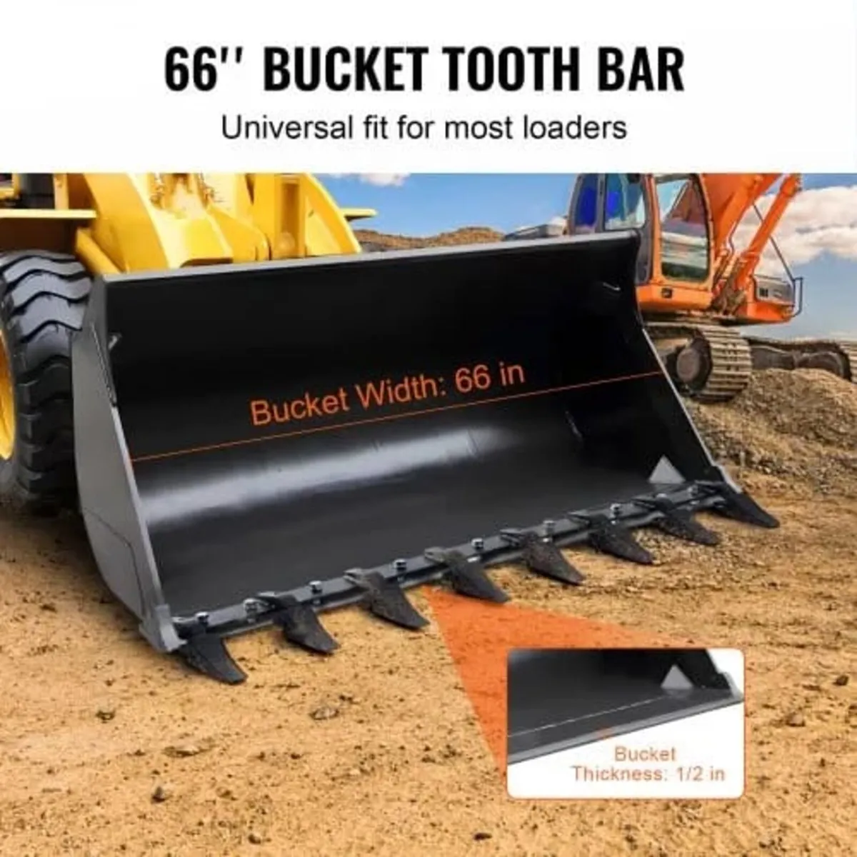 Bucket Tooth Bar, 66'', Heavy Duty Tractor Bucket - Image 3