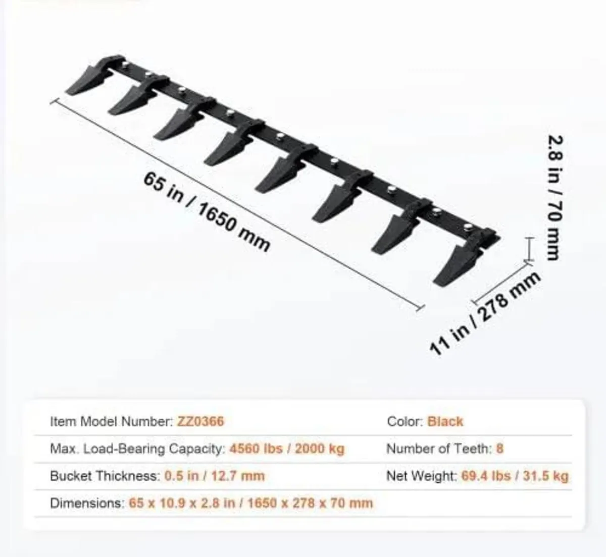 Bucket Tooth Bar, 66'', Heavy Duty Tractor Bucket - Image 4