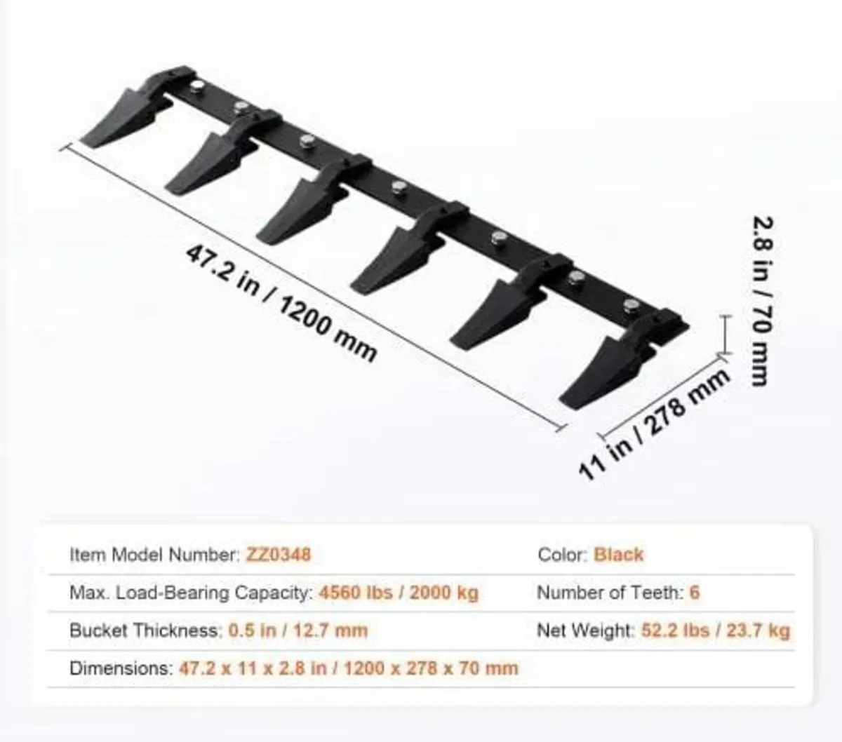 Bucket Tooth Bar, 48'', Heavy Duty Tractor Bucket - Image 2