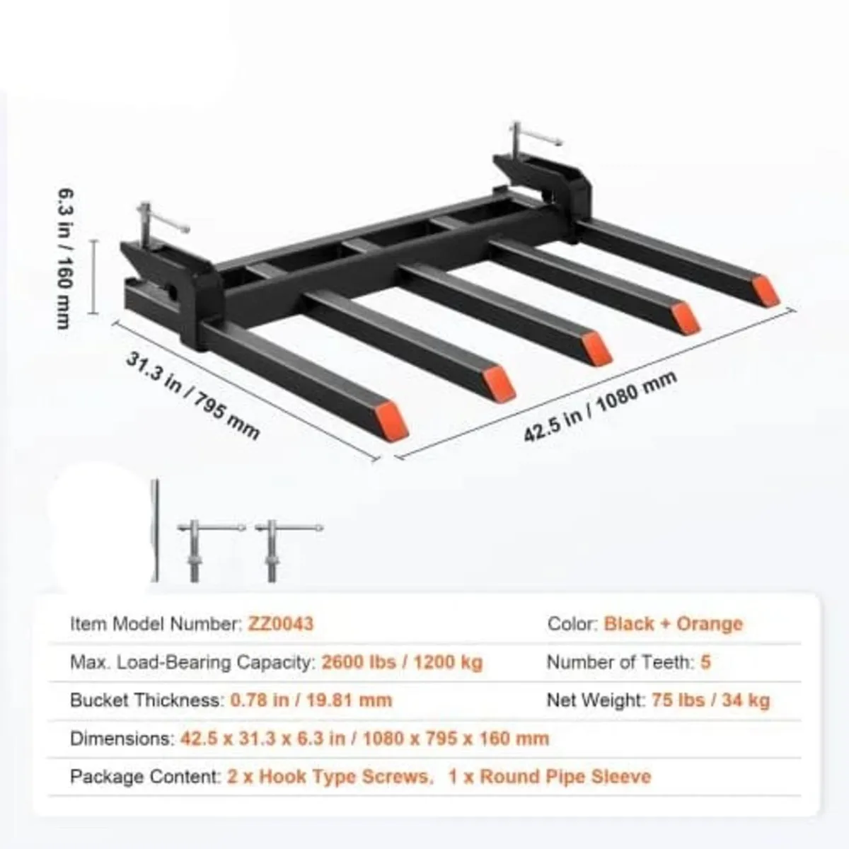 Clamp on Debris Forks to 48" Bucket, 2600 lbs Capa - Image 2