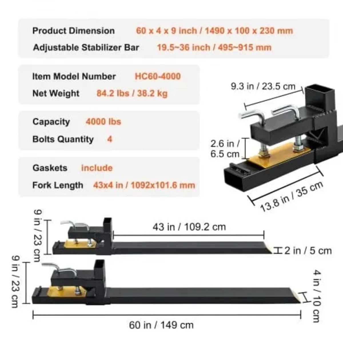 Pallet Forks, 4000 lbs Capacity clamp on Pallet Fo - Image 3
