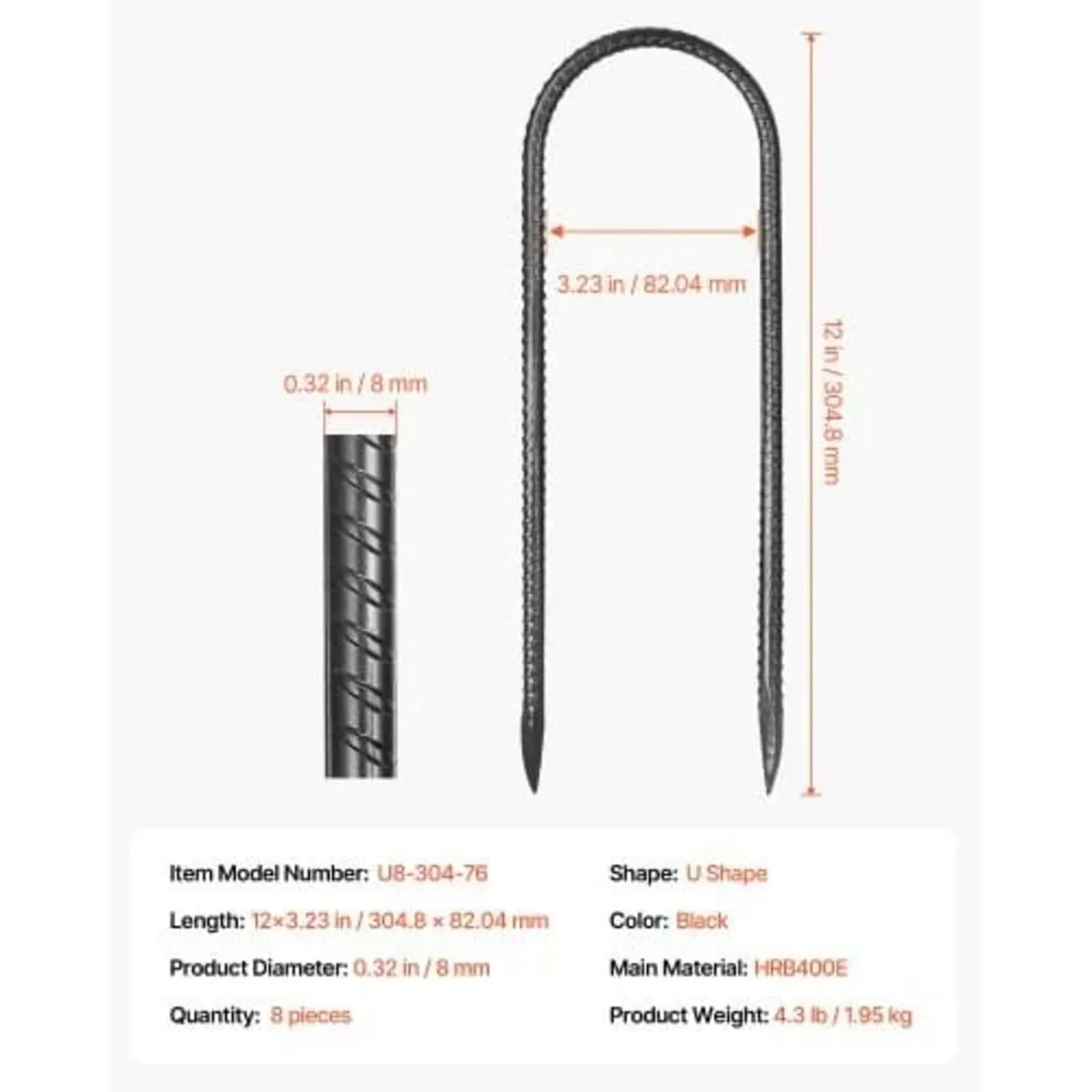 12-Inch 8 Pack Rebar Stakes 304,8x82,04 mm Heavy D - Image 2